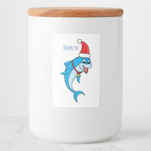 Etiqueta Para Comida Delfín lindo con personalizado de Santa hat