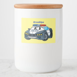 Etiqueta Para Comida Dibujo animado de coche de policía lindo y feliz