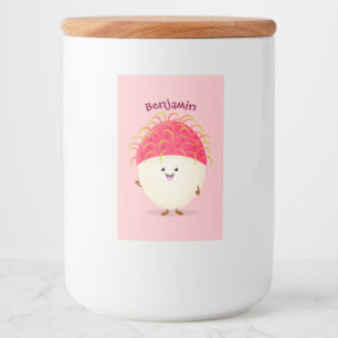 Etiqueta Para Comida Dibujo de rambután rosa lindo estilo caricatura