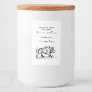 Etiqueta Para Comida Dibujo Vintage de jabalí salvaje BW #2