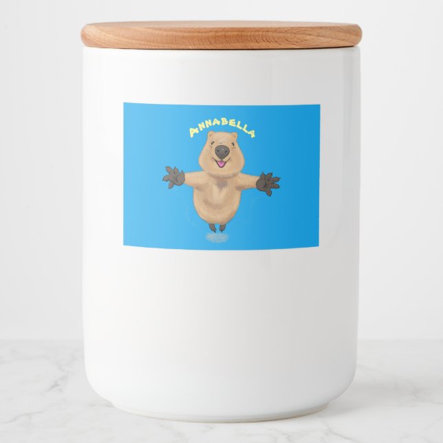Etiqueta Para Comida Diseño de personalizados de quokka saltando feliz (Anverso)