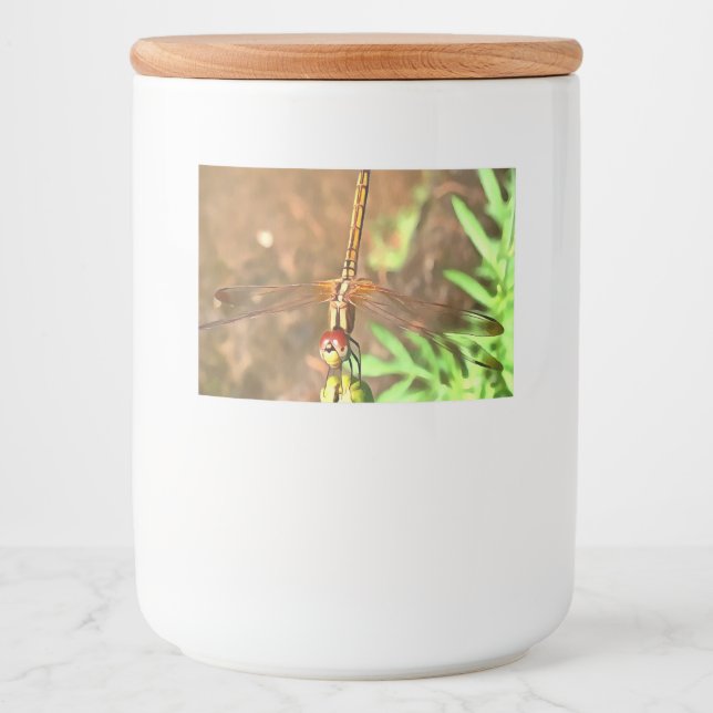 Etiqueta Para Comida Dragonfly artístico descansando sobre la cabeza de (Anverso)