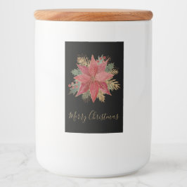 Etiqueta Para Comida Elegante Flor de Nochebuena Roja Dorada Feliz Navi
