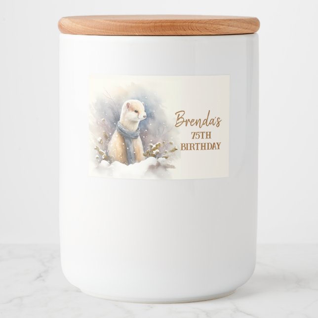 Etiqueta Para Comida Ermito acuarela con bufanda - Cumpleaños (Anverso)