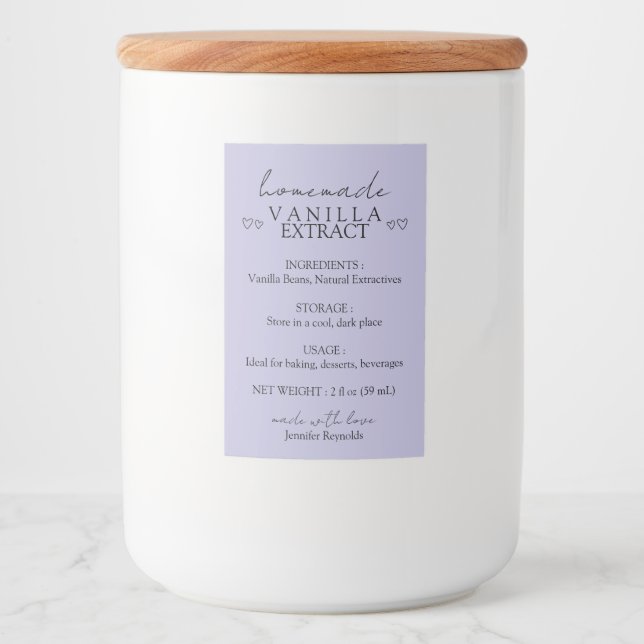 Etiqueta Para Comida Extracto de vainilla casero Instrucción lilac (Anverso)