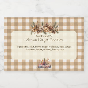 Etiqueta Para Comida Fall Woodland Botanicals Brown Gingham