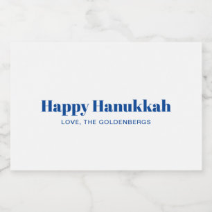 Etiqueta Para Comida Feliz Hanukkah azul blanco minimalista personaliza