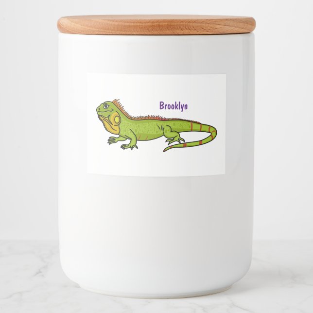 Etiqueta Para Comida Feliz ilustracion personalizado de iguana verde (Anverso)