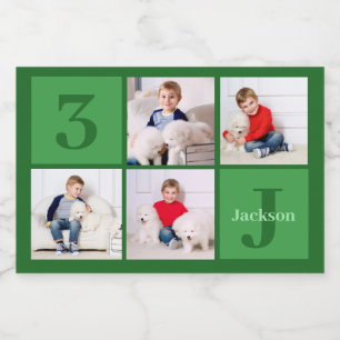 Etiqueta Para Comida Fiesta Personalizado de Green Birthday Boy Collage