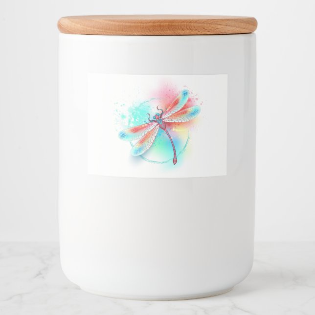 Etiqueta Para Comida Fléon roja sobre fondo acuarela (Anverso)