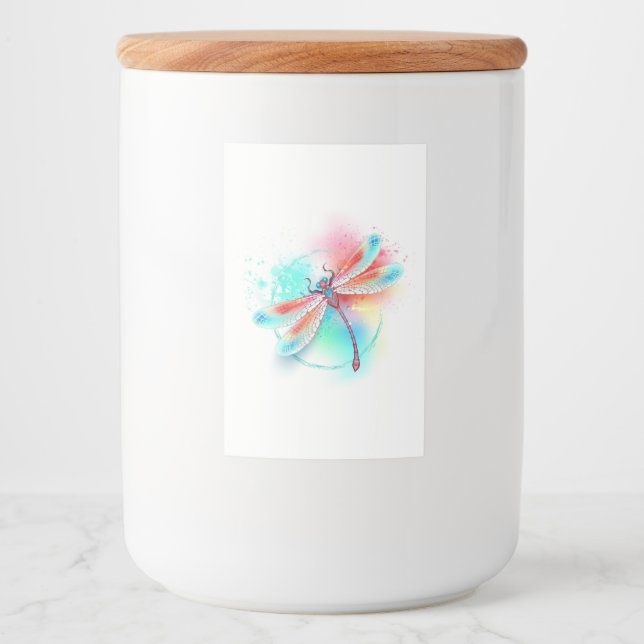 Etiqueta Para Comida Fléon roja sobre fondo acuarela (Anverso)