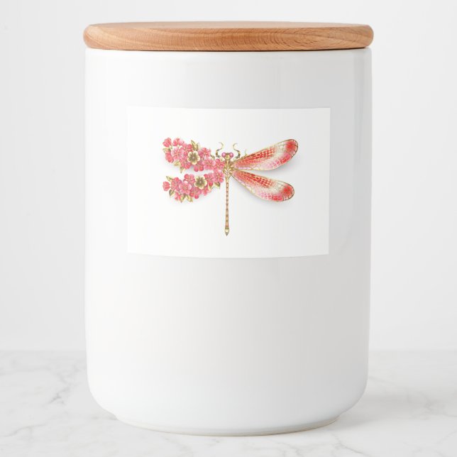Etiqueta Para Comida Flor libélula con sakura de joyas (Anverso)
