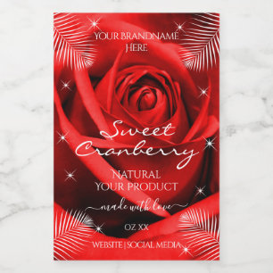 Etiqueta Para Comida Flor rosa roja con hojas de palmera