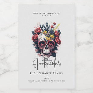 Etiqueta Para Comida Floral Skull Faboolous Spooktacular Family Name