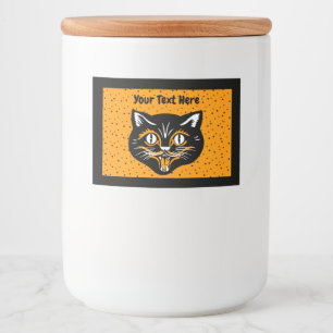 Etiqueta Para Comida Gato de Halloween cara blanco Naranja negro en est