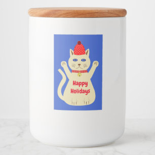 Etiqueta Para Comida Gato Navideño Lindo Personalizado