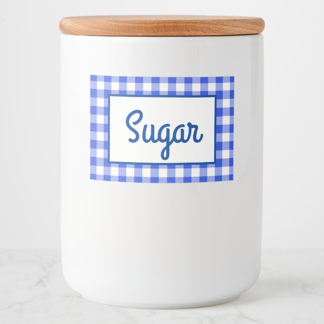 Etiqueta Para Comida Gingham azul (Anverso)