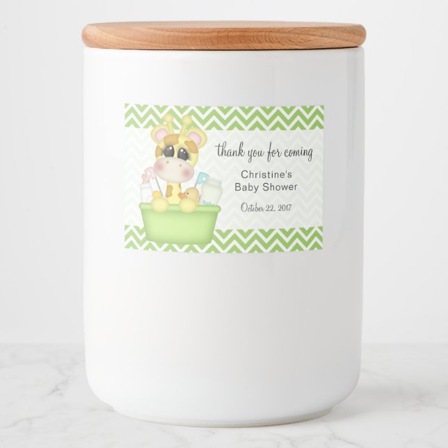 Etiqueta Para Comida Giraffe en baño Baby Shower Gracias (Anverso)