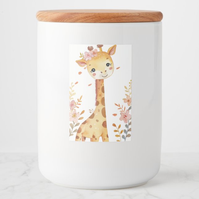 Etiqueta Para Comida "Giraffe Whimsy Ceramic Jar" (Anverso)