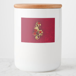 Etiqueta Para Comida Golden Treble Clef con flores Rosas