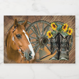 Etiqueta Para Comida Gorra Vagón Rueda Vaquero Boots Sunflowers