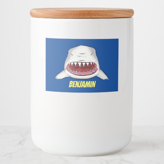 Etiqueta Para Comida Gran tiburón blanco significa ilustracion personal (Anverso)