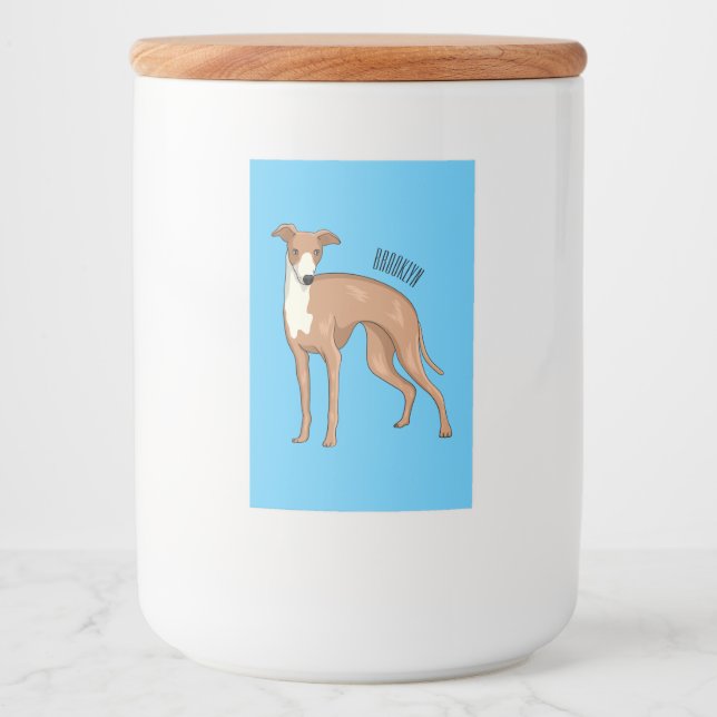 Etiqueta Para Comida Greyhound dog cartoon illustration  (Anverso)