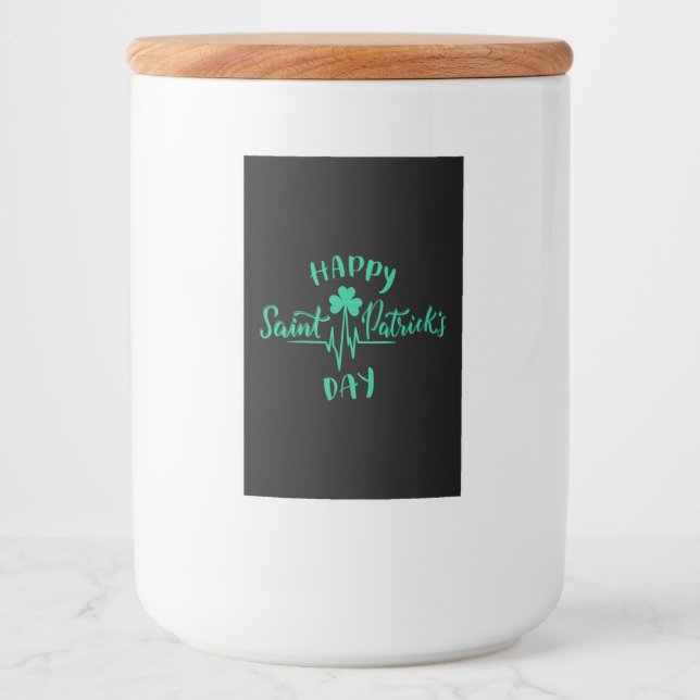 Etiqueta Para Comida Happy St Patricks Day Hearbeat pulse Shamrock (Anverso)