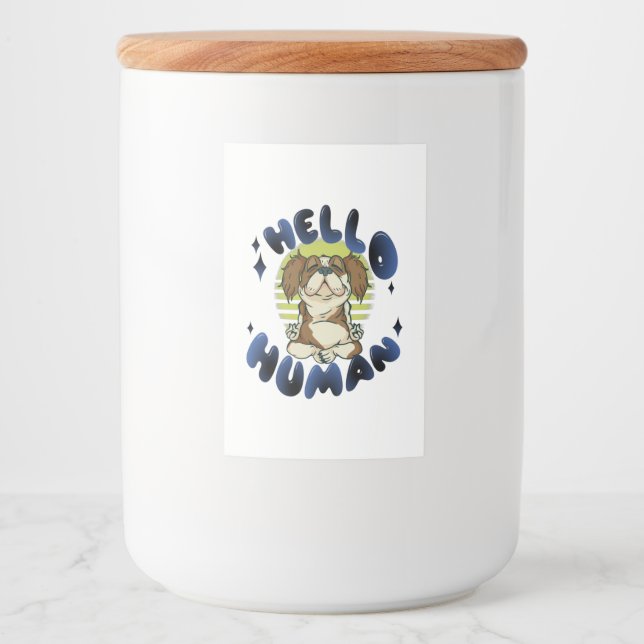 Etiqueta Para Comida Hola perro de yoga meditador humano (Anverso)