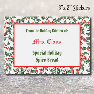 Etiqueta Para Comida Holly verde rojo de la cocina navideña del pan