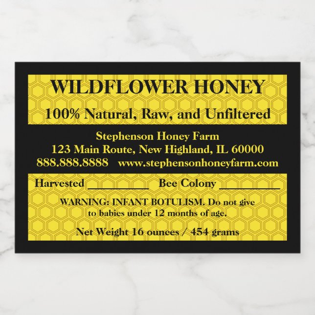 Etiqueta Para Comida Honey Jar descriptivo (Versión 4) (Etiqueta única)