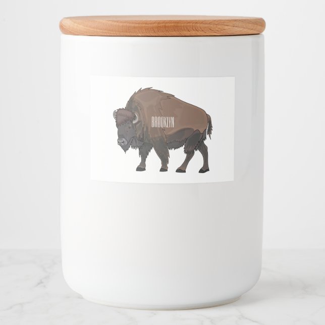 Etiqueta Para Comida Ilustración de dibujos animados de bisonte (Anverso)