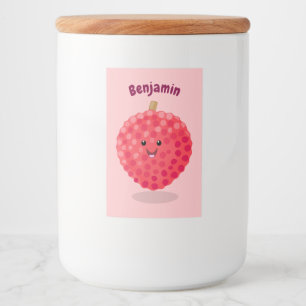 Etiqueta Para Comida Ilustración de dibujos animados de litchí rosa lin