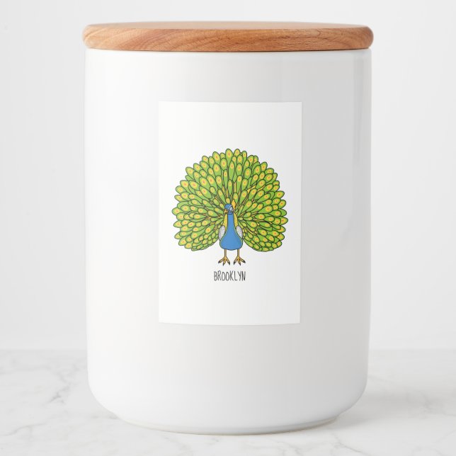 Etiqueta Para Comida Ilustracion de pájaro pavo real (Anverso)