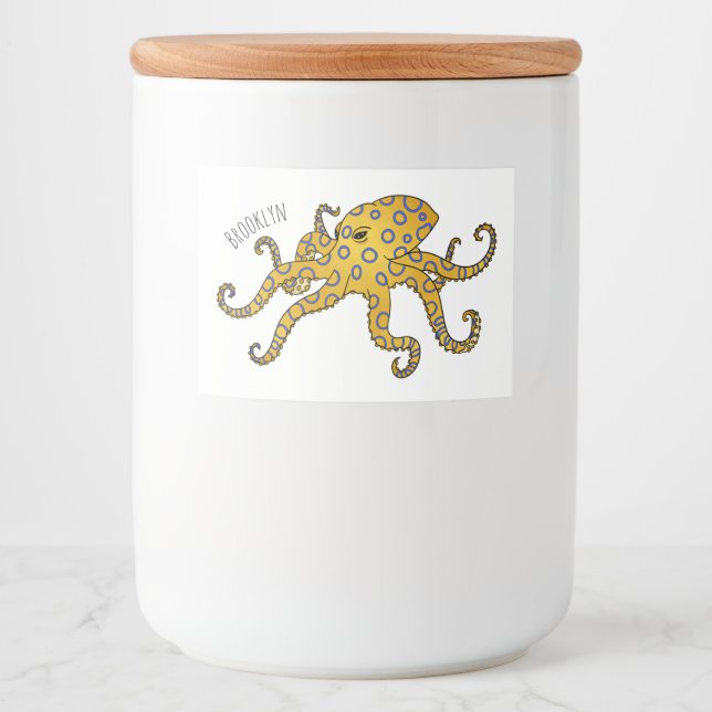 Etiqueta Para Comida Ilustracion personalizado de pulpo de anillo azul (Anverso)