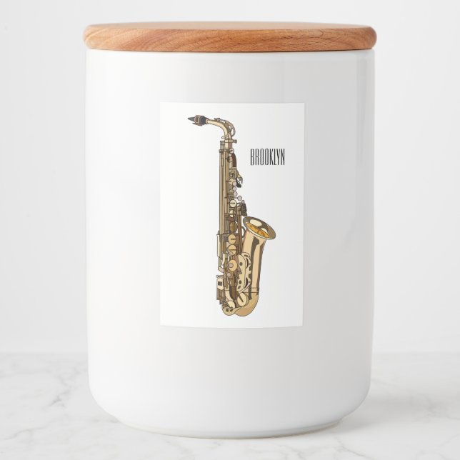 Etiqueta Para Comida Ilustracion personalizado saxofón (Anverso)