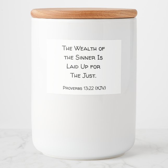 Etiqueta Para Comida La riqueza de los pecadores se prepara para los ju (Anverso)