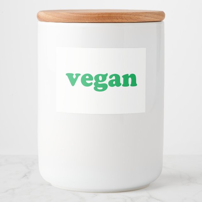 Etiqueta Para Comida Letras verdes "veganas", fondo blanco (Anverso)