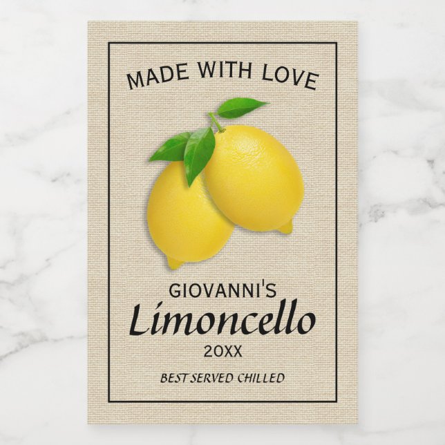 Etiqueta Para Comida Limoncello Lemons casero personalizado (Etiqueta única)