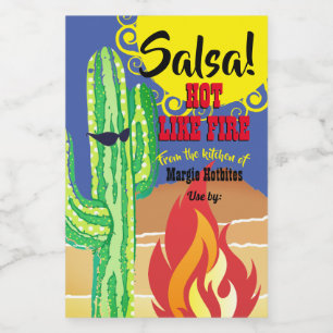 Etiqueta Para Comida Llamas al cactus fuego salsa picante mexicana lata