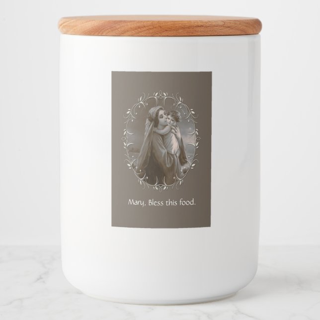 Etiqueta Para Comida Madonna vintage y niño con marco plateado (Anverso)