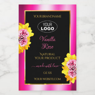 Etiqueta Para Comida Marca de producto negro rosa floral Logotipo del m
