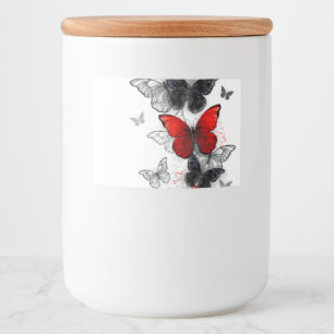 Etiqueta Para Comida Mariposas Morfo Negras y Rojas Volando