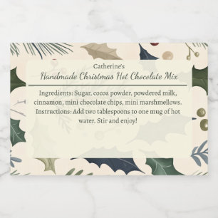 Etiqueta Para Comida Mezcla de Chocolate Caliente de Navidad con Hojas