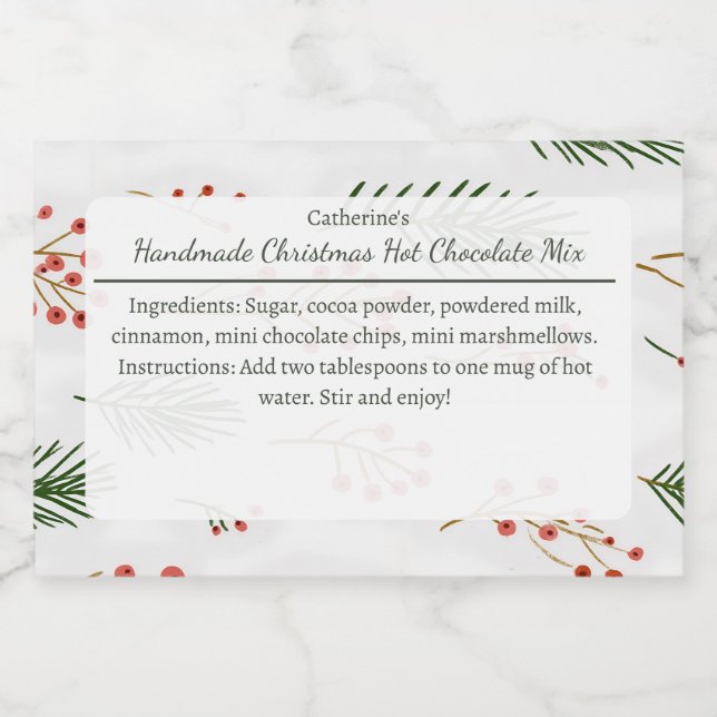 Etiqueta Para Comida Mezcla de Chocolate Caliente de Navidad de Ramas y (Etiqueta única)