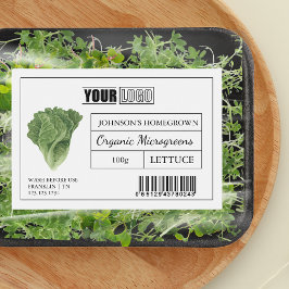 Etiqueta Para Comida Microvegetales con logotipo y código de barras de 