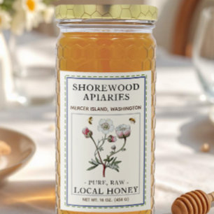 Etiqueta Para Comida Miel de flores silvestres 2x3" Abejas realistas co