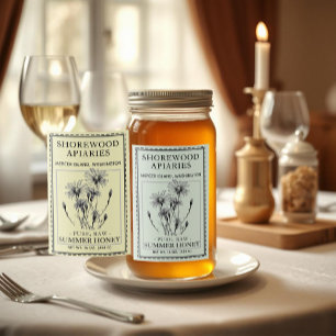 Etiqueta Para Comida Miel de verano 2 x 3" Aster y borde de abeja con s
