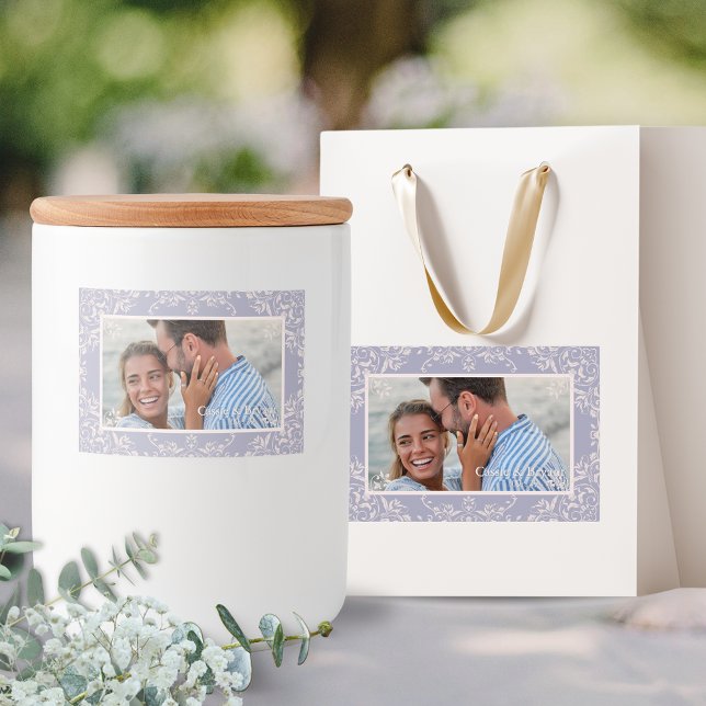 Etiqueta Para Comida Moda Lilac Témpanos de boda (elegant lavender purple and blush pink wedding labels for candles favors for guests with photo)
