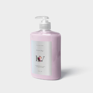 Etiqueta Para Comida Moderna elegancia Plata Monograma Rosa Floral Bell